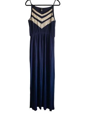 Rue 21 Navy Blue Maxi Dress Large Boho Lace Flowy Sundress